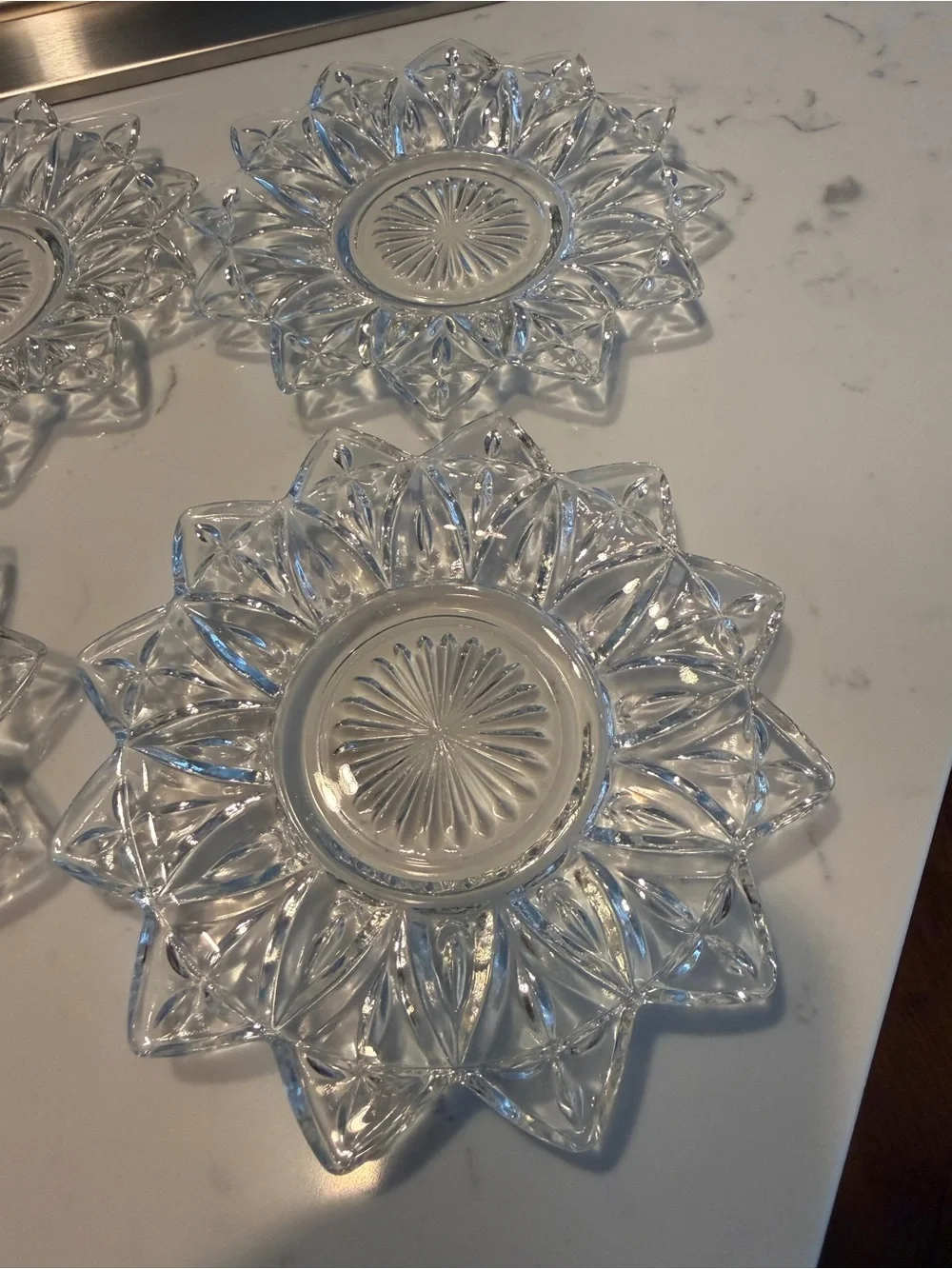 Vintage Clear Glass Flower Trinket Dishes Candle Holders Set of 4
